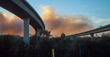 fire from smoke behind freeway
