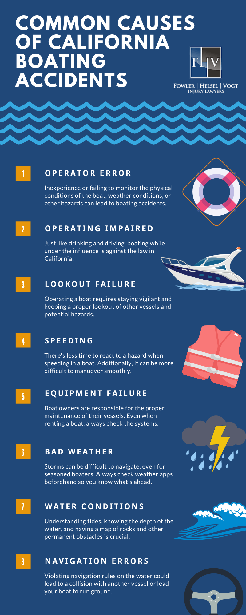Common causes of boating accidents in California infographic