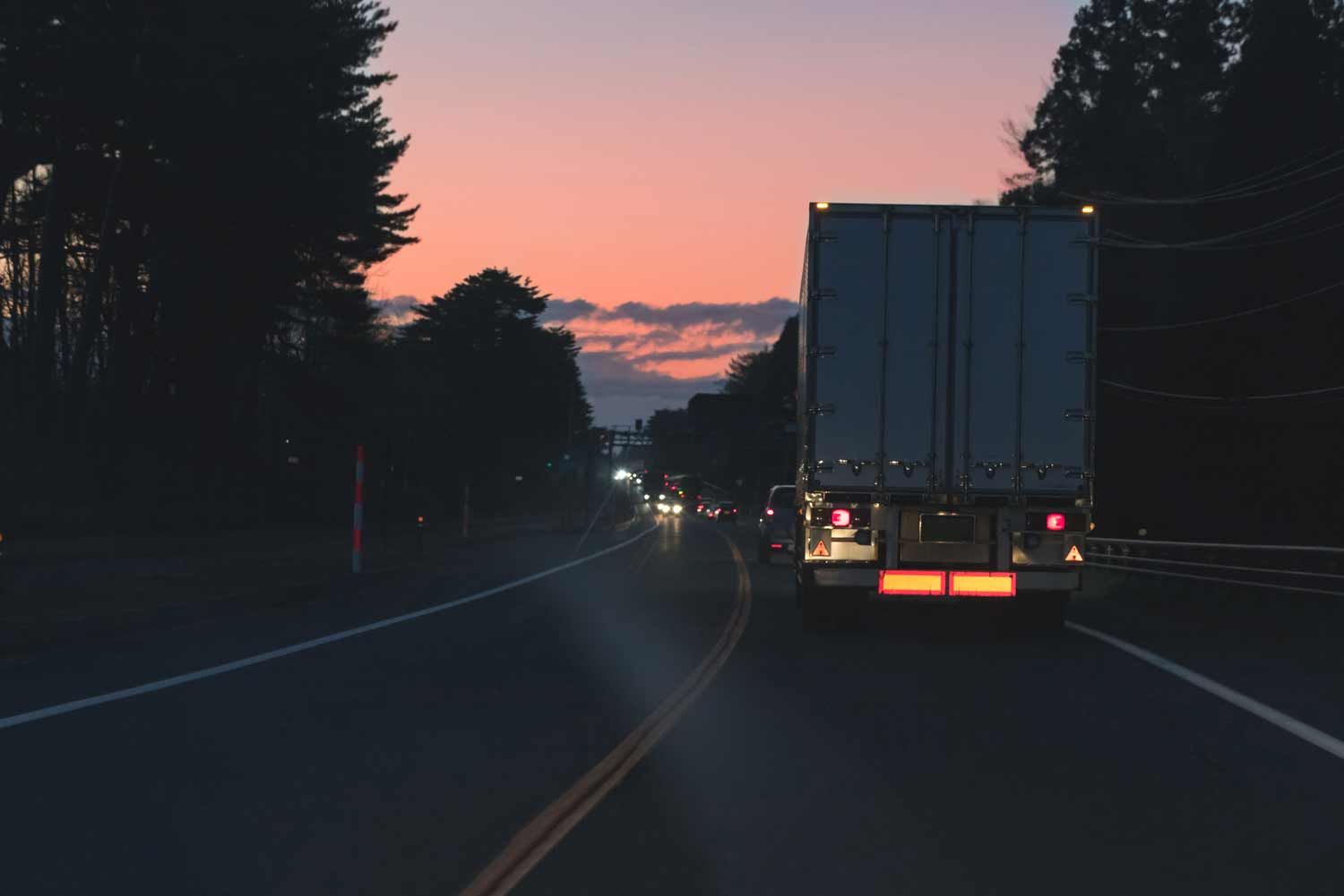 Following an 18-wheeler on the road