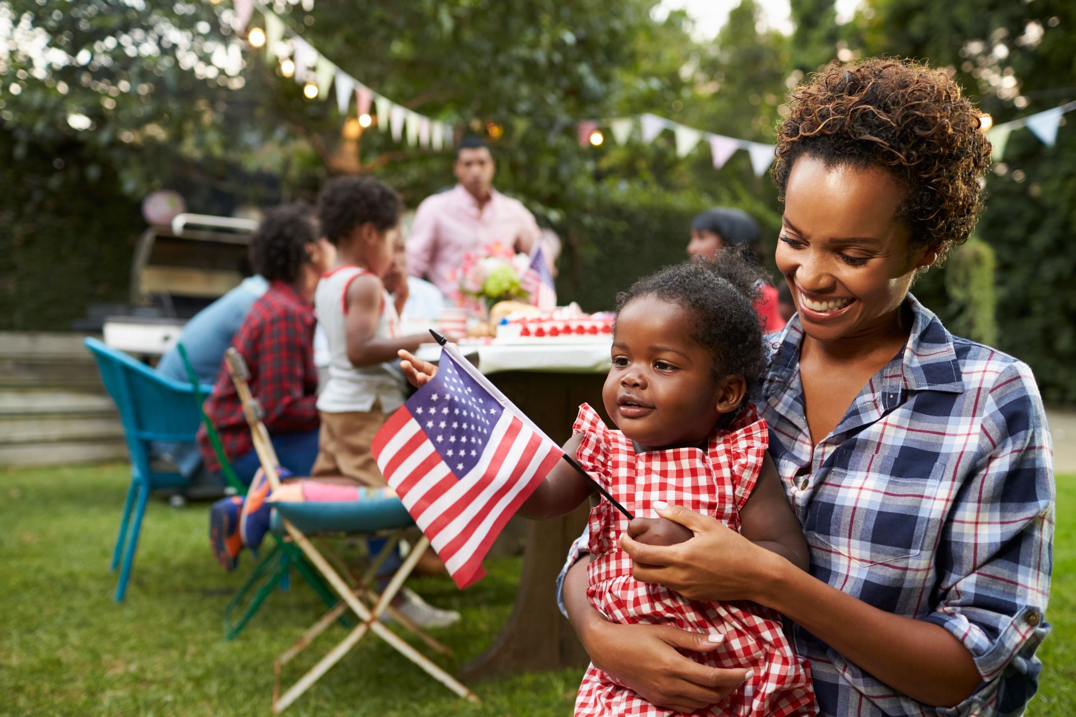 family at Fourth of July backyard party