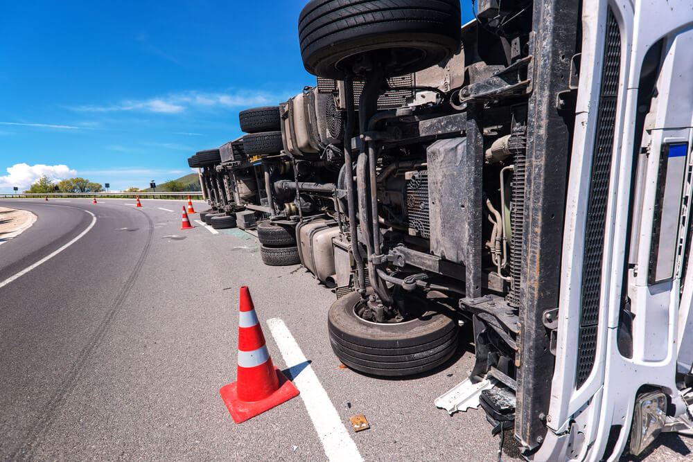 Tipped over truck along the highway